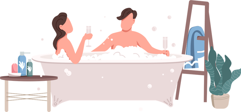 Couple prenant un bain  Illustration