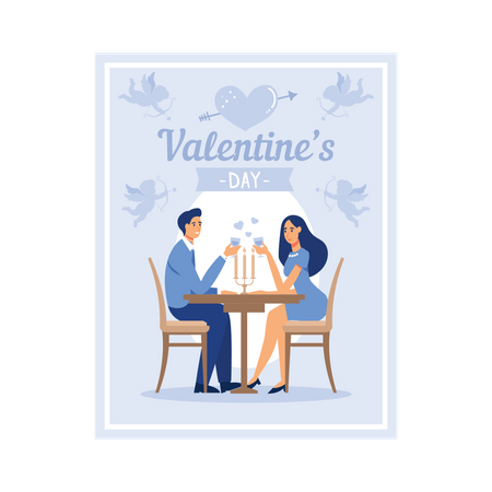 Couple prenant un joyeux dîner de Saint-Valentin  Illustration