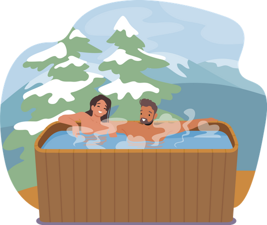 Couple prenant un bain sauna  Illustration