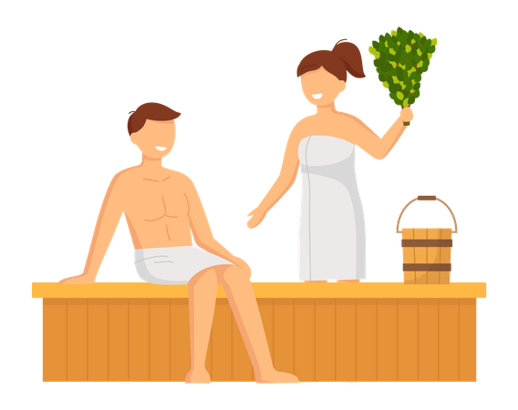 Couple prenant un bain sauna  Illustration