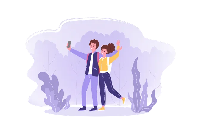 Couple prenant un selfie  Illustration