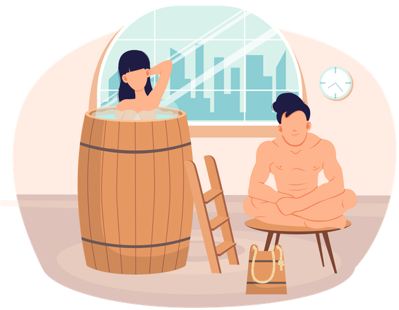 Couple prenant un bain de vapeur ensemble  Illustration