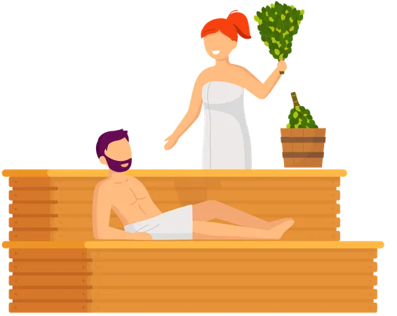 Couple prenant un bain de vapeur ensemble  Illustration