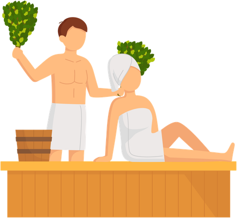 Couple prenant un bain de vapeur ensemble  Illustration