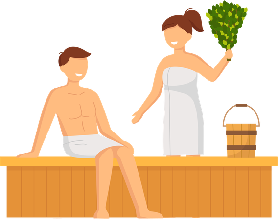 Couple prenant un bain de vapeur ensemble  Illustration