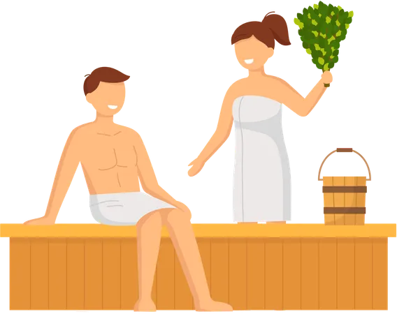 Couple prenant un bain de vapeur ensemble  Illustration