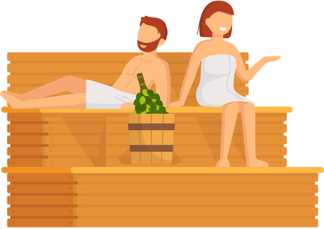 Couple prenant un bain de vapeur ensemble  Illustration