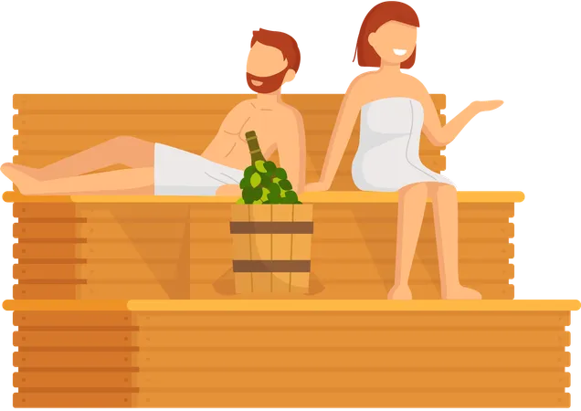 Couple prenant un bain de vapeur ensemble  Illustration