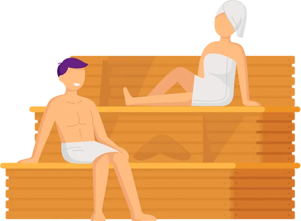 Couple prenant un bain de vapeur ensemble  Illustration