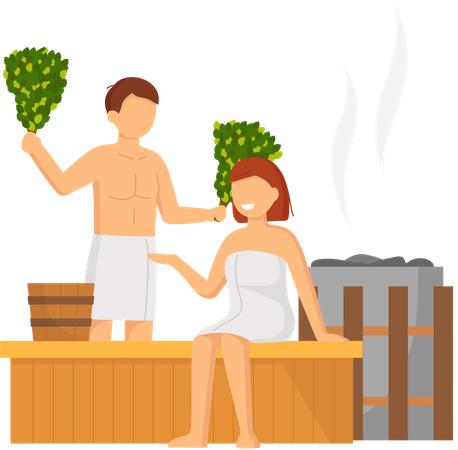 Couple prenant un bain de vapeur ensemble  Illustration