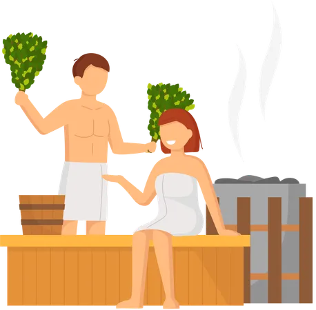 Couple prenant un bain de vapeur ensemble  Illustration