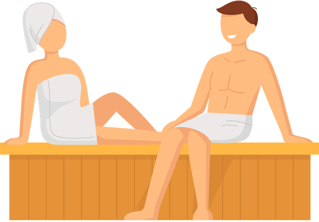 Couple prenant un bain de vapeur ensemble  Illustration