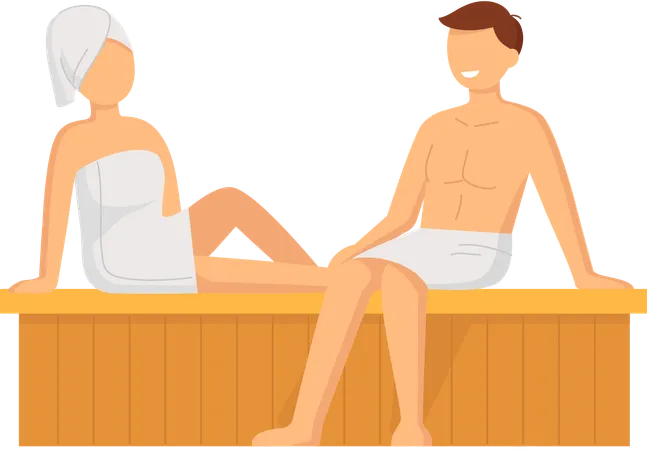 Couple prenant un bain de vapeur ensemble  Illustration