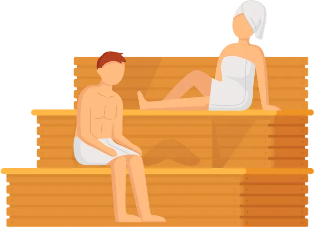 Couple prenant un bain de vapeur ensemble  Illustration