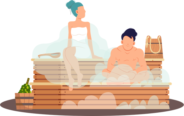 Couple prenant un bain de vapeur ensemble  Illustration