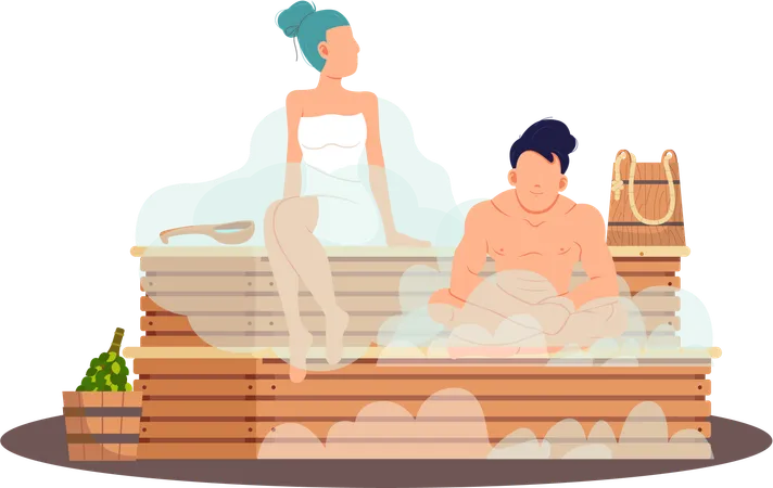 Couple prenant un bain de vapeur ensemble  Illustration