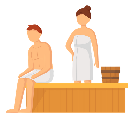 Couple prenant un bain de vapeur ensemble  Illustration