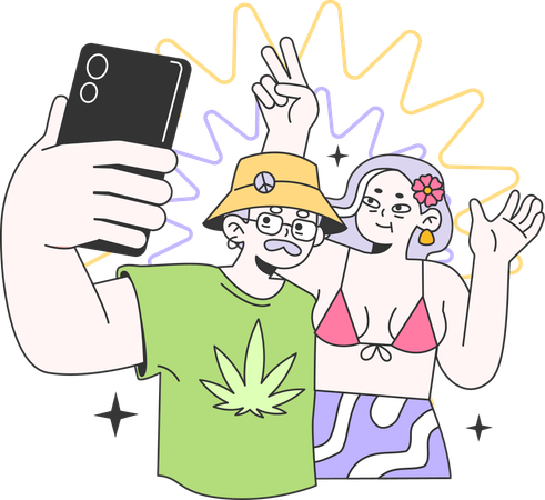 Couple prenant un selfie en fête  Illustration