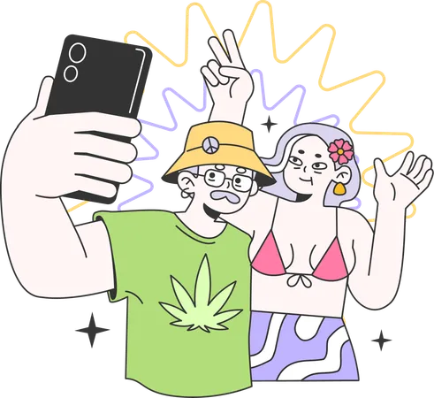 Couple prenant un selfie en fête  Illustration