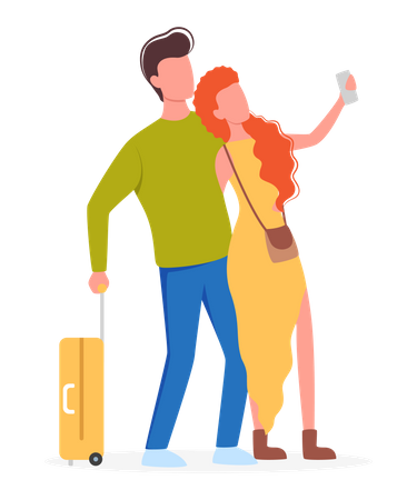 Couple prenant un selfie en voyage  Illustration