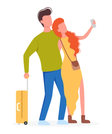 Couple prenant un selfie en voyage  Illustration