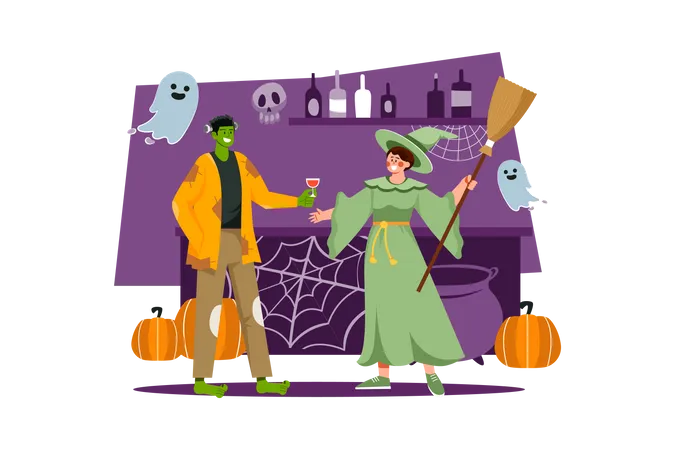 Couple buvant un verre d'Halloween  Illustration