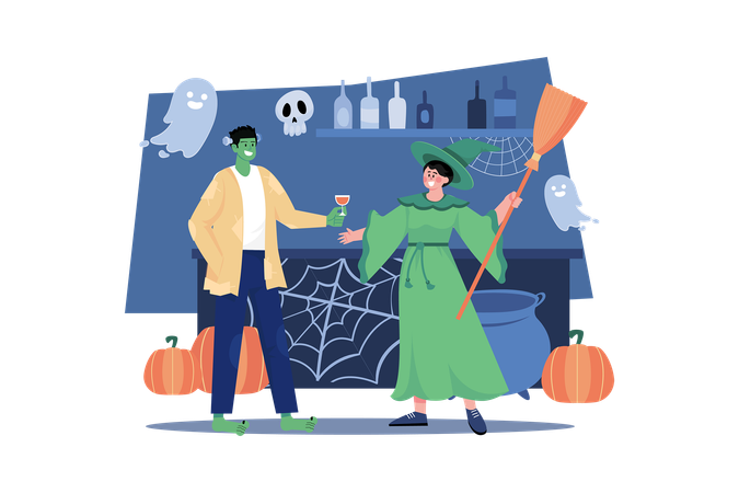 Couple buvant un verre d'Halloween  Illustration