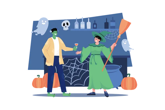 Couple buvant un verre d'Halloween  Illustration