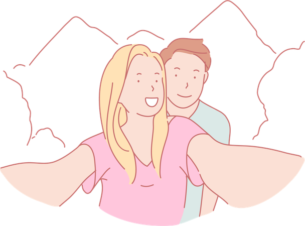 Couple prenant un selfie de voyage  Illustration