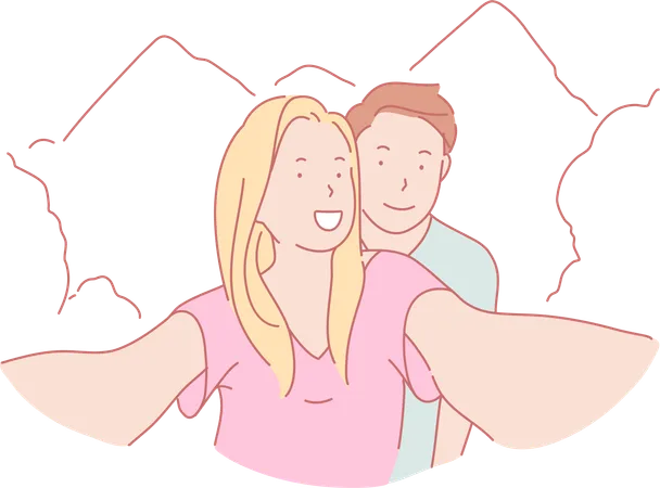 Couple prenant un selfie de voyage  Illustration