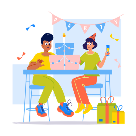 Couple, préparation, pour, célébration anniversaire  Illustration