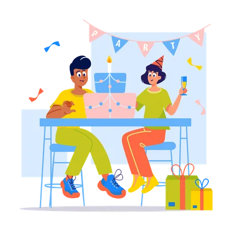 Couple, préparation, pour, célébration anniversaire  Illustration