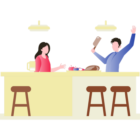 Couple prepares dish together  Illustration