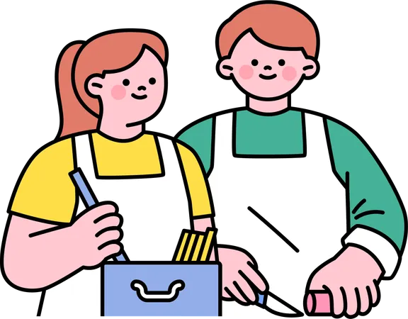 Couple prepares food together  Illustration