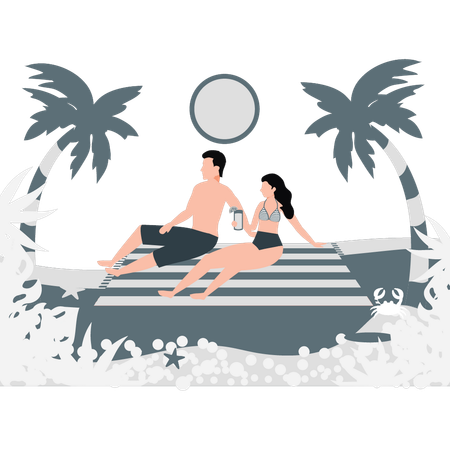 Couple appréciant à la plage  Illustration