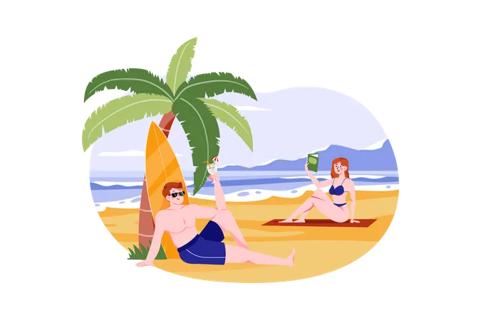 Couple appréciant à la plage  Illustration