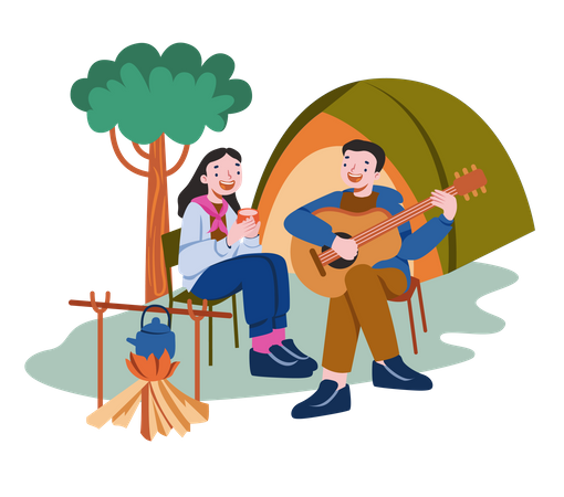 Couple appréciant au camping  Illustration