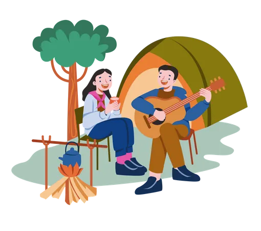 Couple appréciant au camping  Illustration