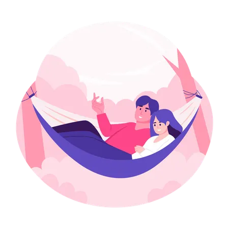 Couple profitant d'un hamac  Illustration