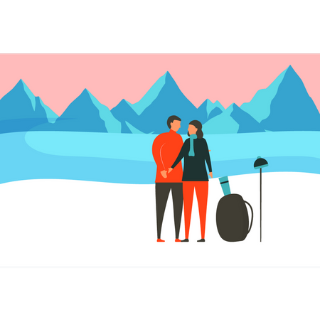 Couple profitant d'un voyage d'hiver  Illustration