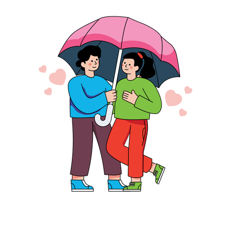 Un couple profite de la pluie le jour de la Saint-Valentin  Illustration