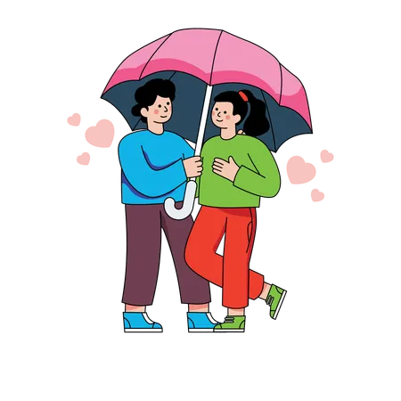 Un couple profite de la pluie le jour de la Saint-Valentin  Illustration