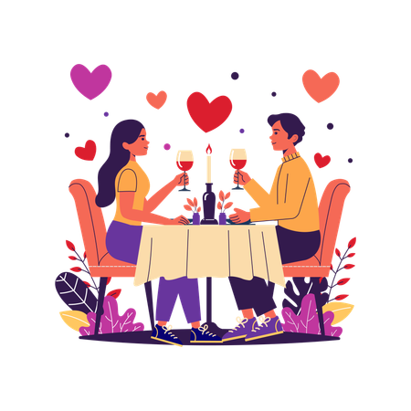 Couple profitant de leur dîner romantique  Illustration