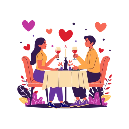 Couple profitant de leur dîner romantique  Illustration