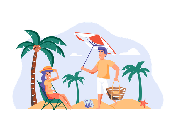 Couple profitant de vacances  Illustration