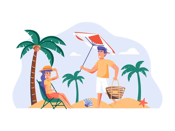 Couple profitant de vacances  Illustration