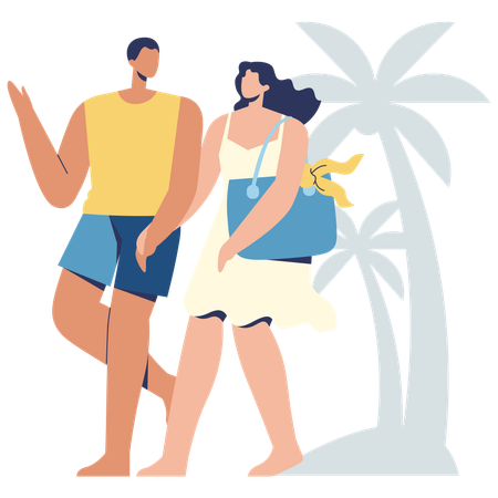 Couple profitant de vacances à la plage  Illustration