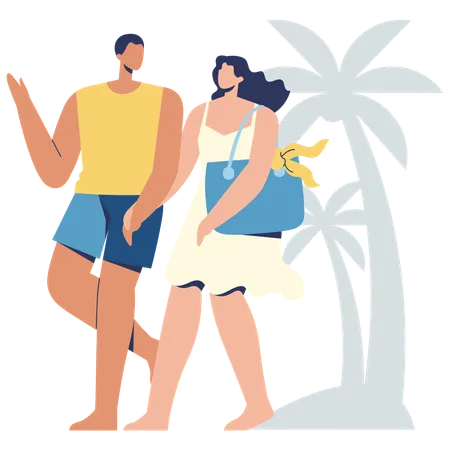 Couple profitant de vacances à la plage  Illustration