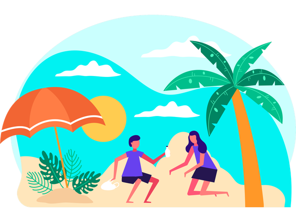 Couple profitant de ses vacances à la plage  Illustration