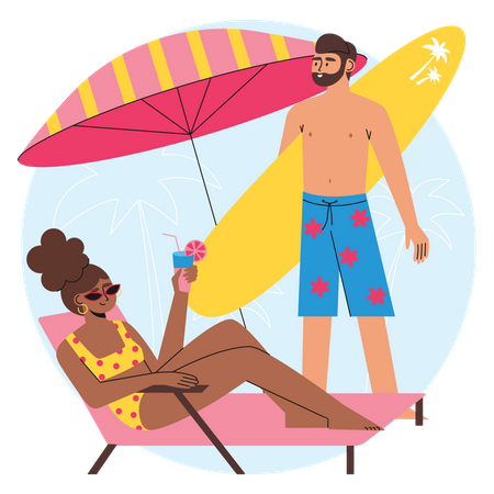 Couple profitant des vacances d'été  Illustration